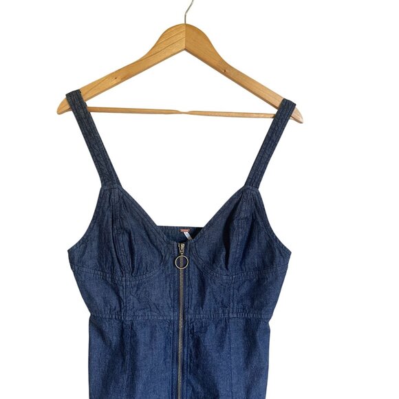 New! Free People Marjorie Denim Mini Dress Size Small Dark Wash Sleeveless Zip F - Picture 4 of 9